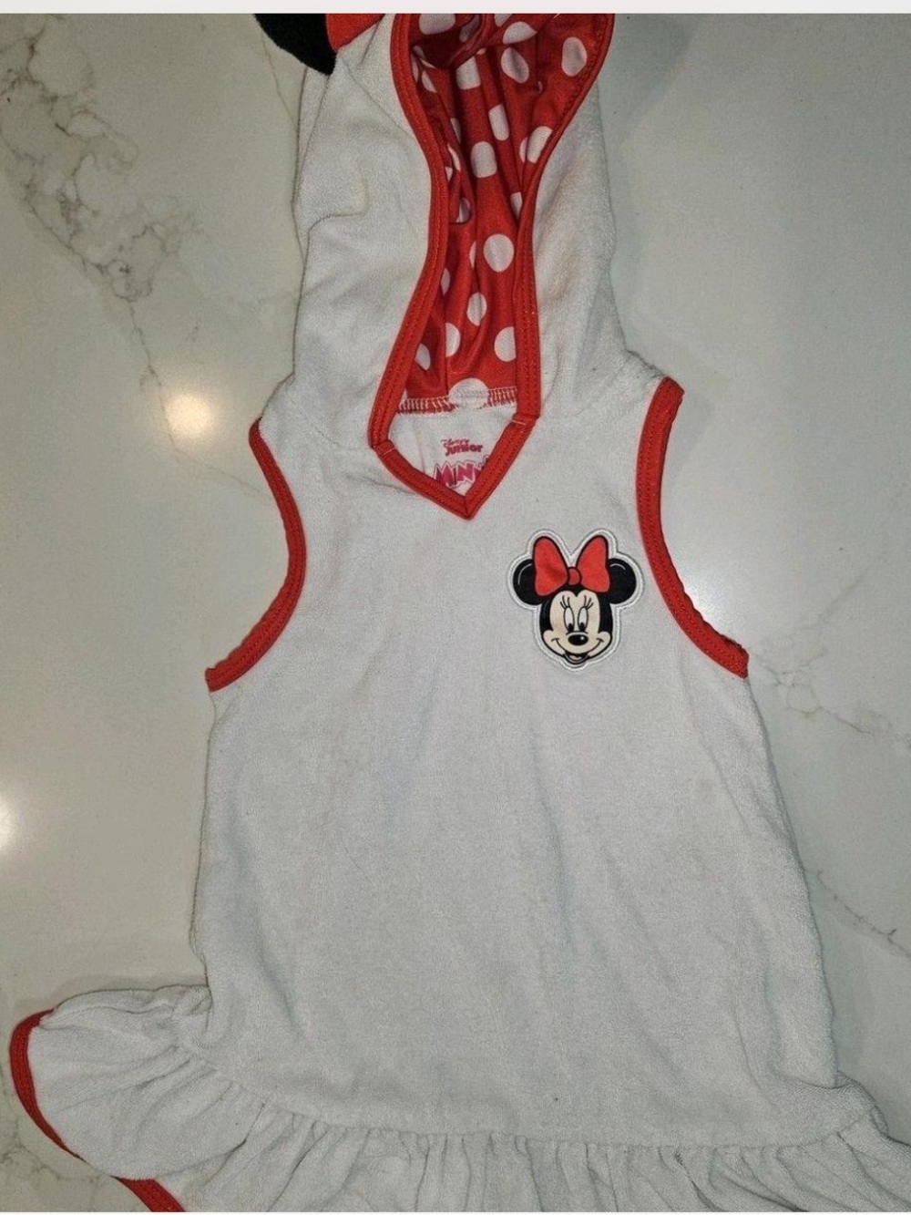 Disney Minnie Mouse White Dress with Red Trim and Polka-Dot Hood